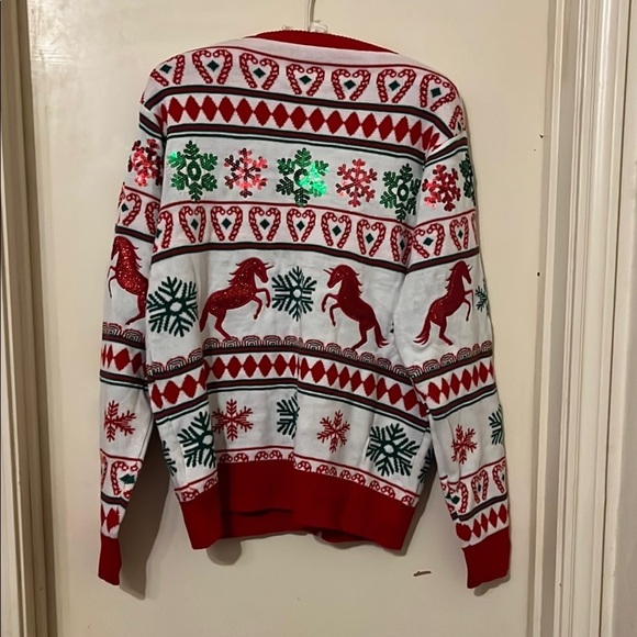 NWOT Festive Red and White Holiday Cardigan - Picture 4 of 7
